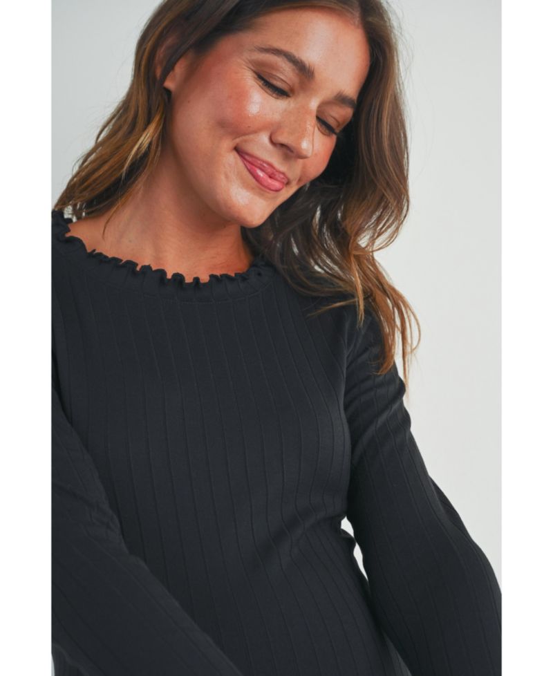 Women's Long Sleeve Crew Neck Ribbed Top