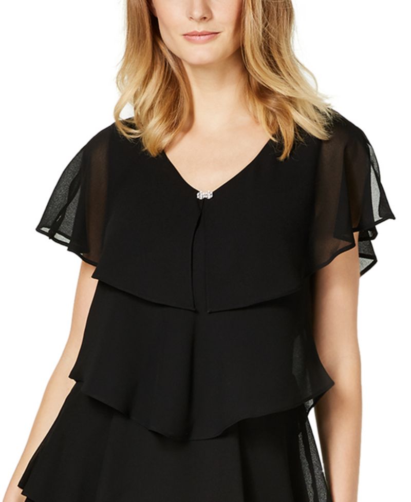 Women's Tiered Rhinestone Capelet Dress