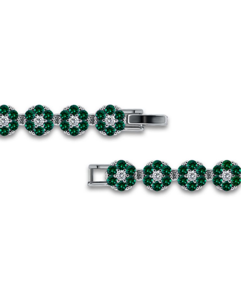 1 ct. t.w 2mm Round Cut Cubic Zirconia 2mm Ruby Red Glass Stones Cluster Flower Link Bracelet
