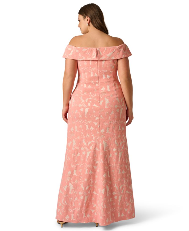 Plus Size Off-The-Shoulder Floral Jacquard Gown