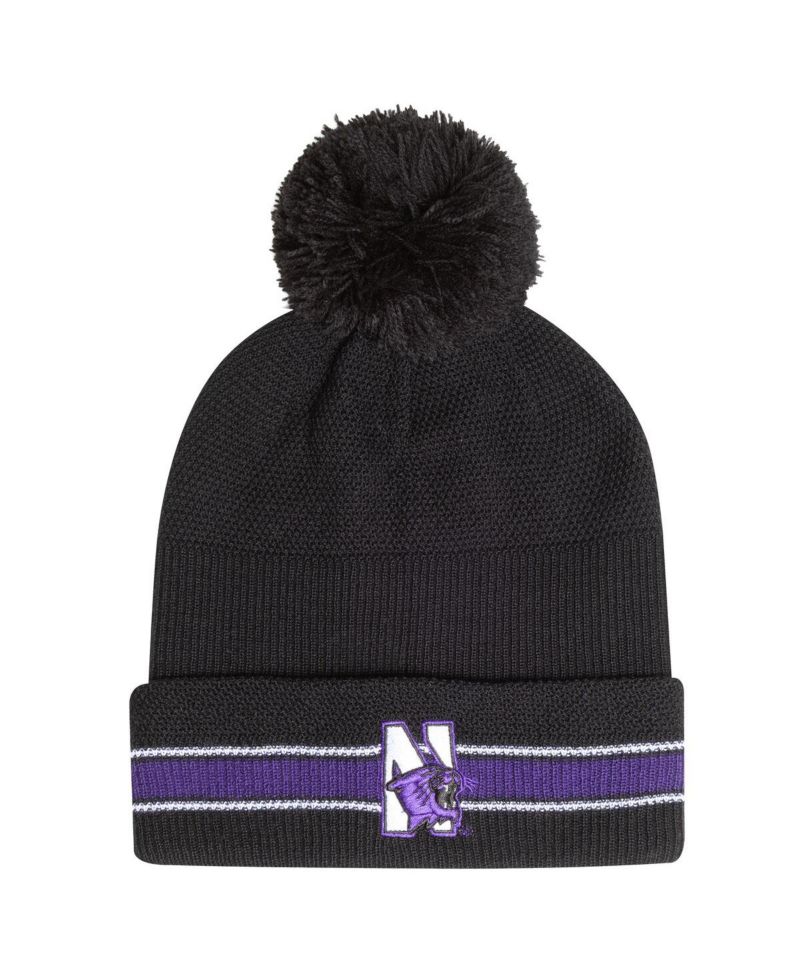 Men's Black Northwestern Wildcats City Collection Drive Cuffed with Pom Knit Hat