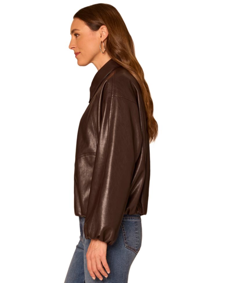 Petite Faux Leather Blouson-Sleeve Raglan Bomber Jacket