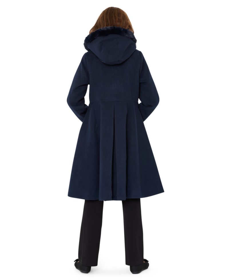 Girls' 6-16 Long-Sleeve Hooded Fur Trim Coat with Muff