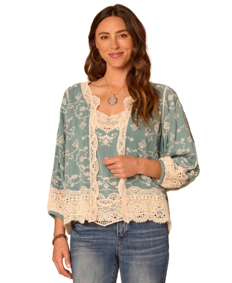 Petite Crochet Framing Cropped Open-Front Jacket