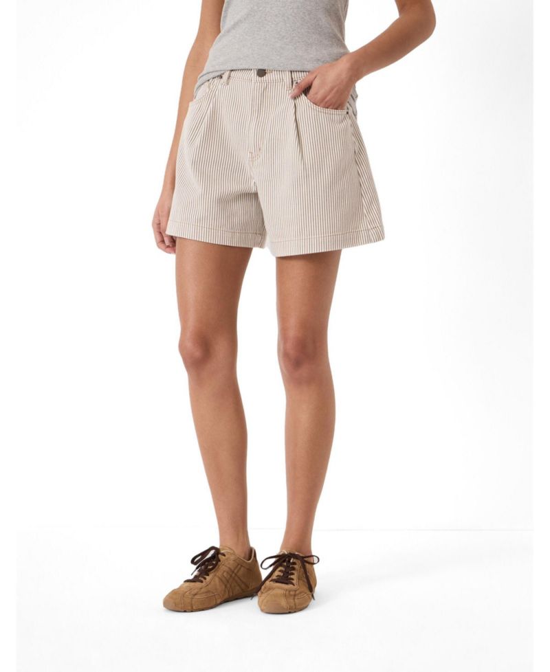 Women's Larissa High-Waisted Stripe Pleated Denim Shorts, 5" Inseam