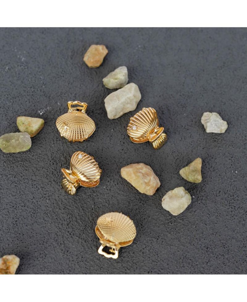 Women's Mini Claw Clip Set of 4 - Gold Seashell