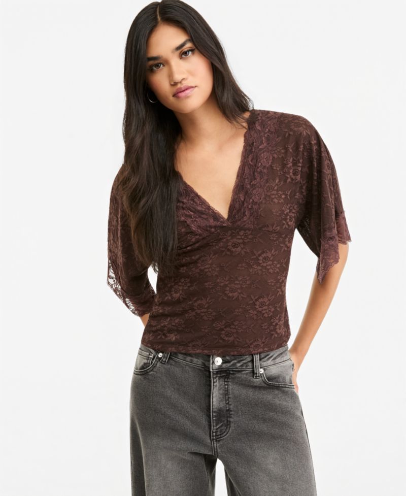 Women's Dolman-Sleeve V-Neck Lace Blouse