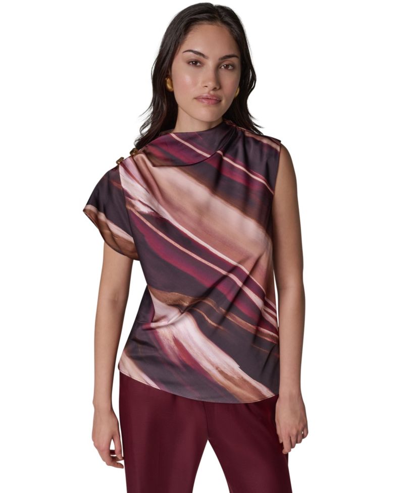 Women's High-Neck Asymmetrical Sleeveless Blouse