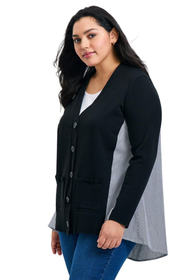 Women's Plus Size Ray Mix Media Button Sweater