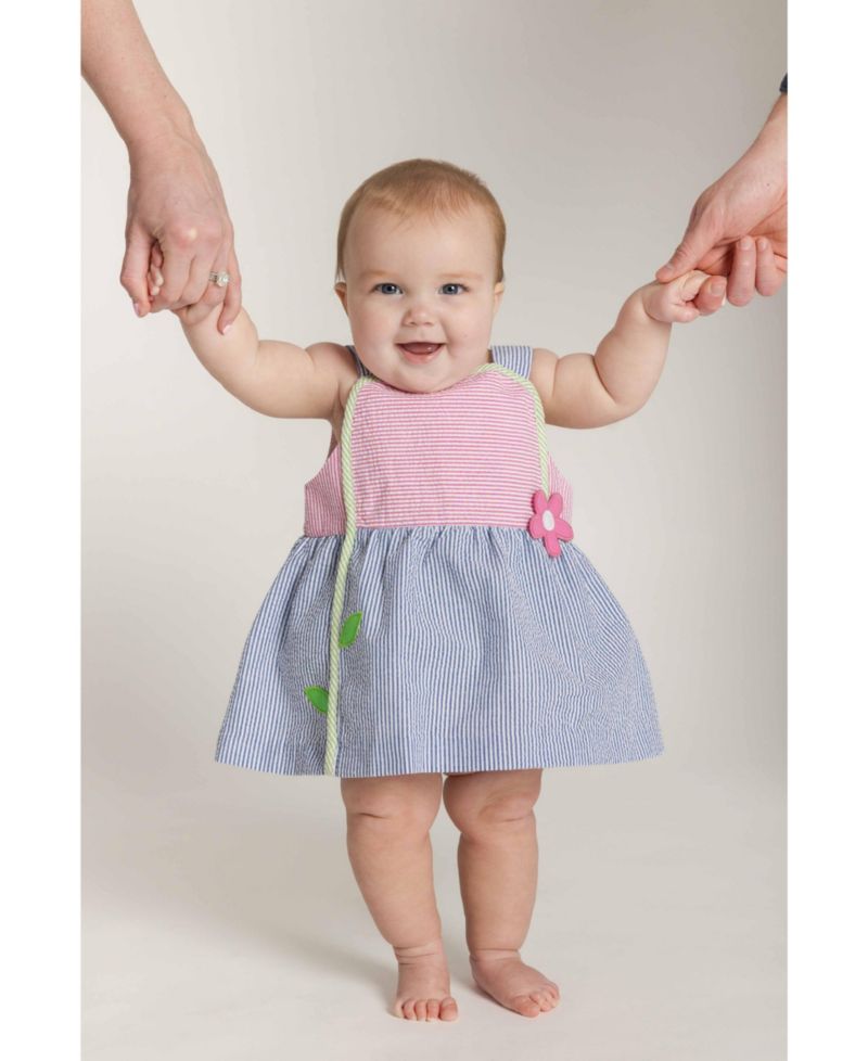 Little Girl Seersucker Dress With Flower