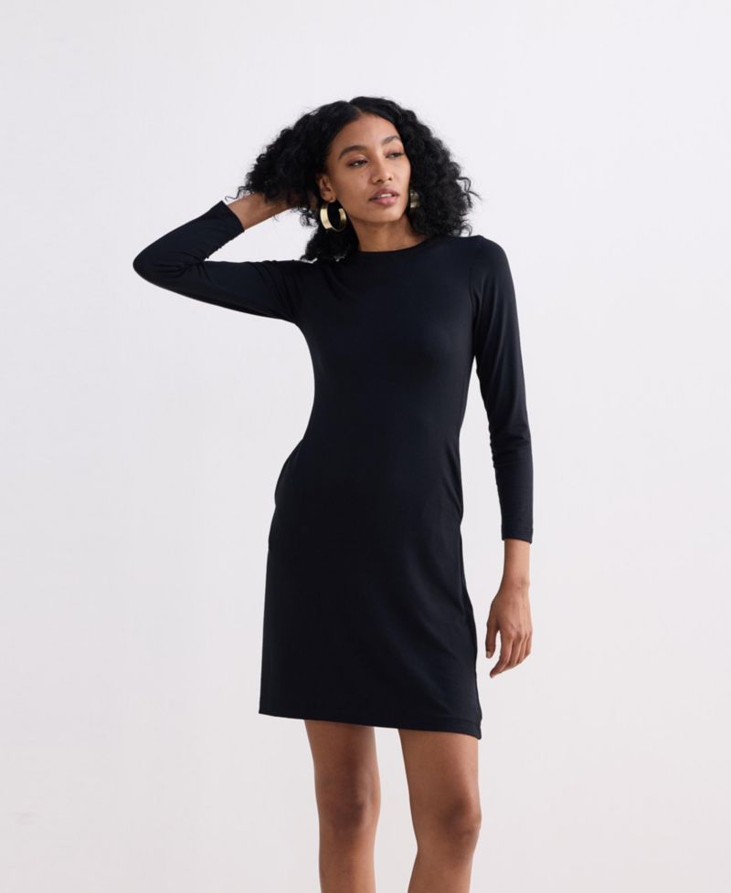 Women's Long Sleeves Fitted Short Dress in Black