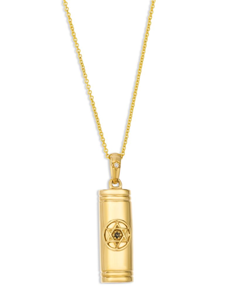 Vanilla Diamond® & Chocolate Diamond® Mezuzah Pendant Necklace in 14k Yellow Gold, 20"