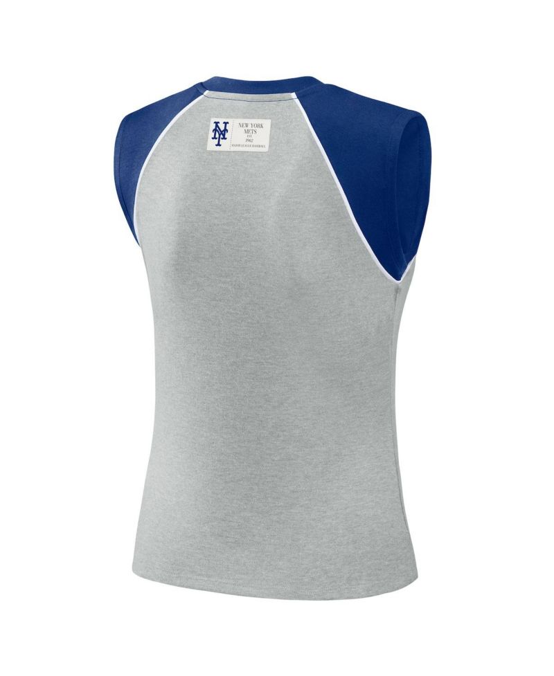 Women's Heather Gray New York Mets Cropped Raglan Tank Top