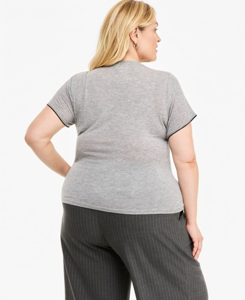 Plus Size Piped Tissue Jersey Layering Crewneck T-Shirt
