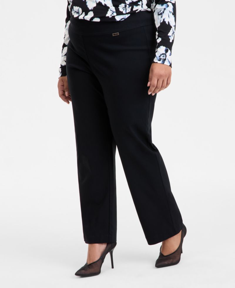 Plus Size Mid-Rise Pull-On Straight-Leg Pants