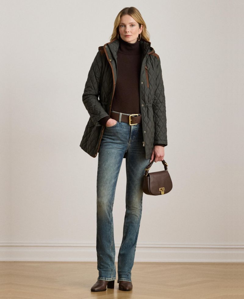 Petite Hooded Utility Quilted Coat