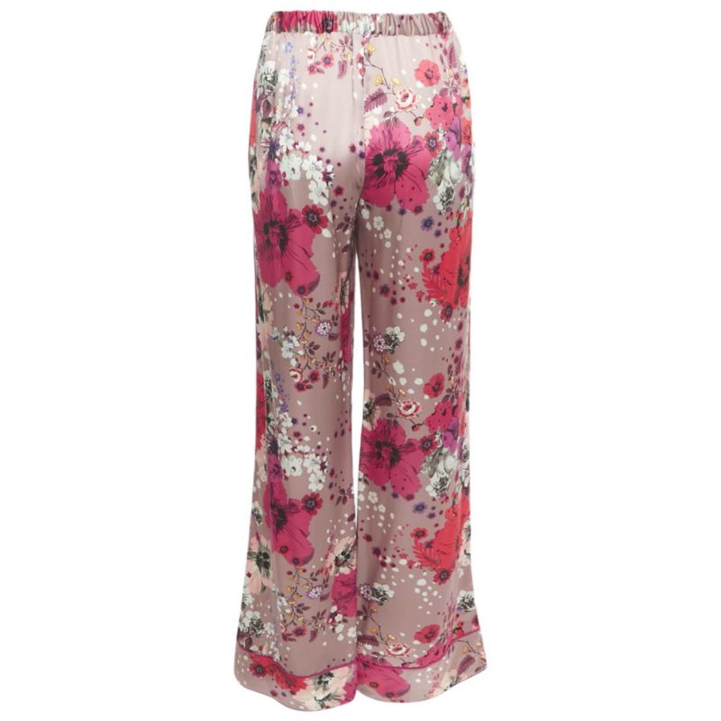 Women's Multicolor Floral Print Silk Straight Leg Pants