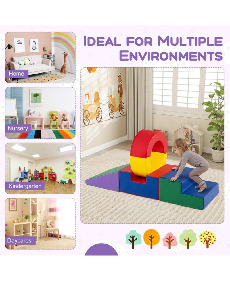 5-Piece Soft Foam Climbing Block Set with Stairs and Ring Tunnel Shapes Ages 1