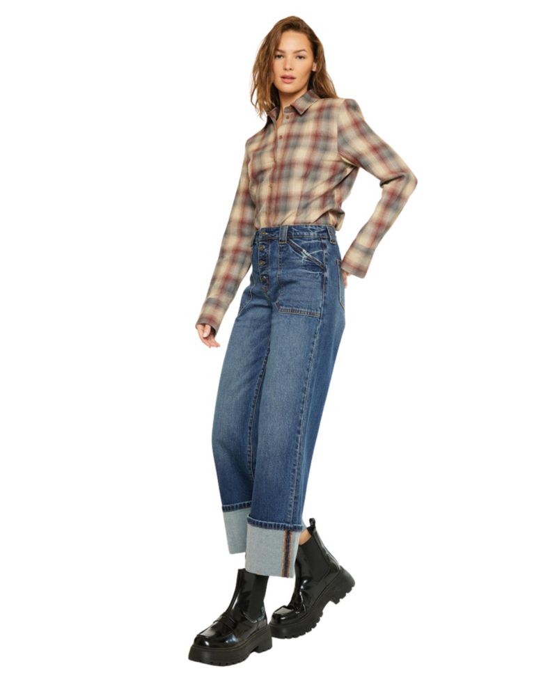 Women's High Rise Cuffed Wide Leg Jeans