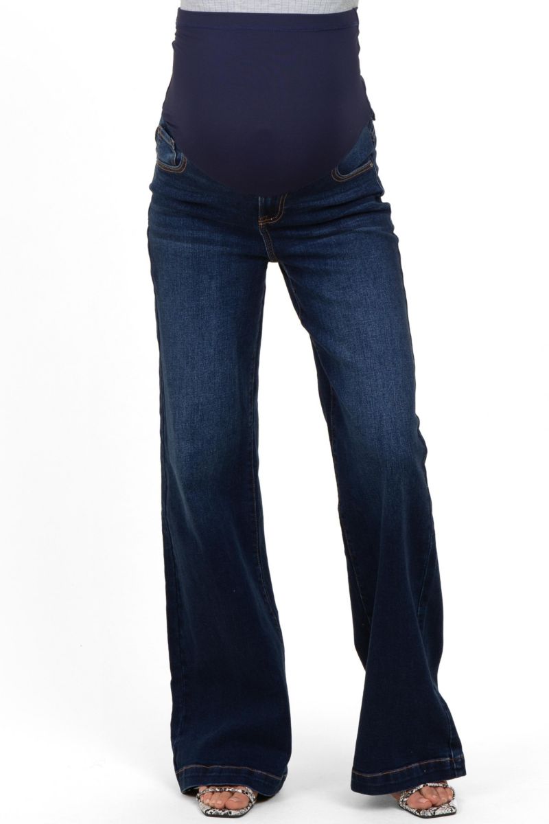 Women's Navy Dark Wash Wide Leg Jeans