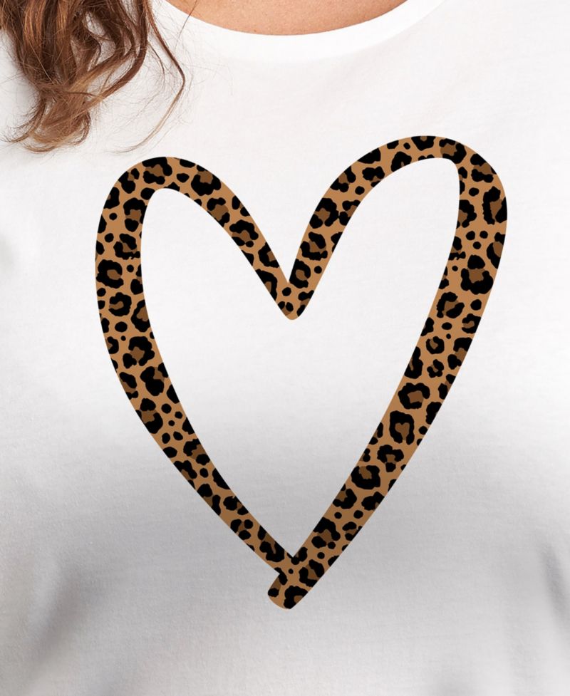 Trendy Plus Size Leopard Heart Graphic Crew Neck T-Shirt