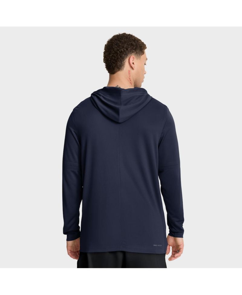 Men's Navy North Carolina Tar Heels 2025 Sideline Performance Long Sleeve Hoodie T-Shirt