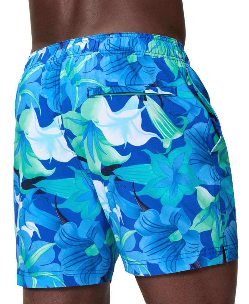 Men's Redondo Edge Volley Floral-Print Drawstring Swim Trunks, 5" Inseam