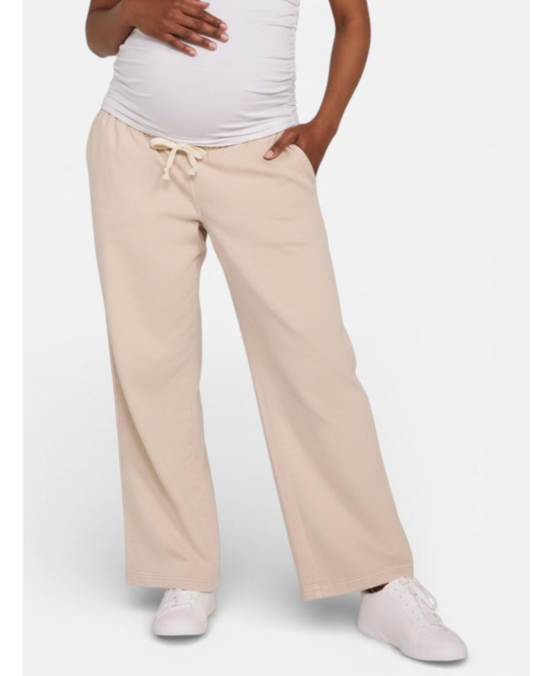 Women's Motherhood Under the Belly Tie Waist Denim Wide Leg Pant