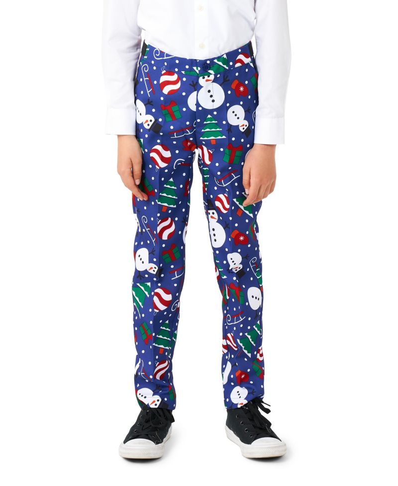 Little Boys Christmas Snowman Button Closure Suit Set Including Blazer, Pants and Clip-On-Tie