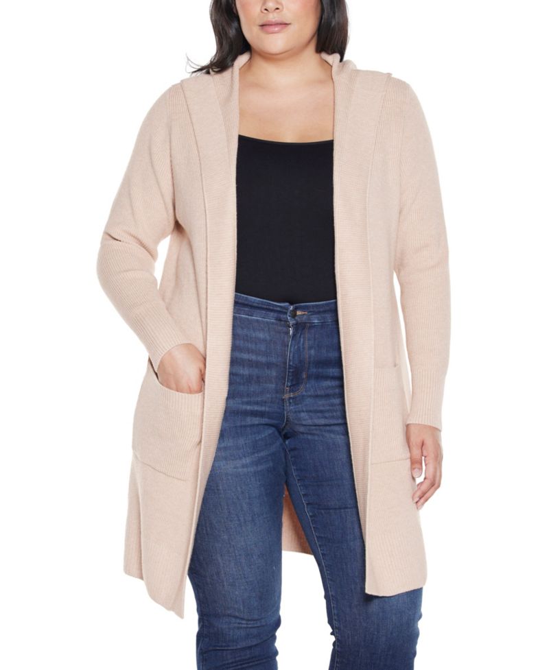 Plus Size Hooded Novelty-Stitch Coatigan Sweater