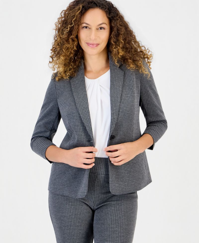 Petite Houndstooth Pull-On Wide-Leg Pants