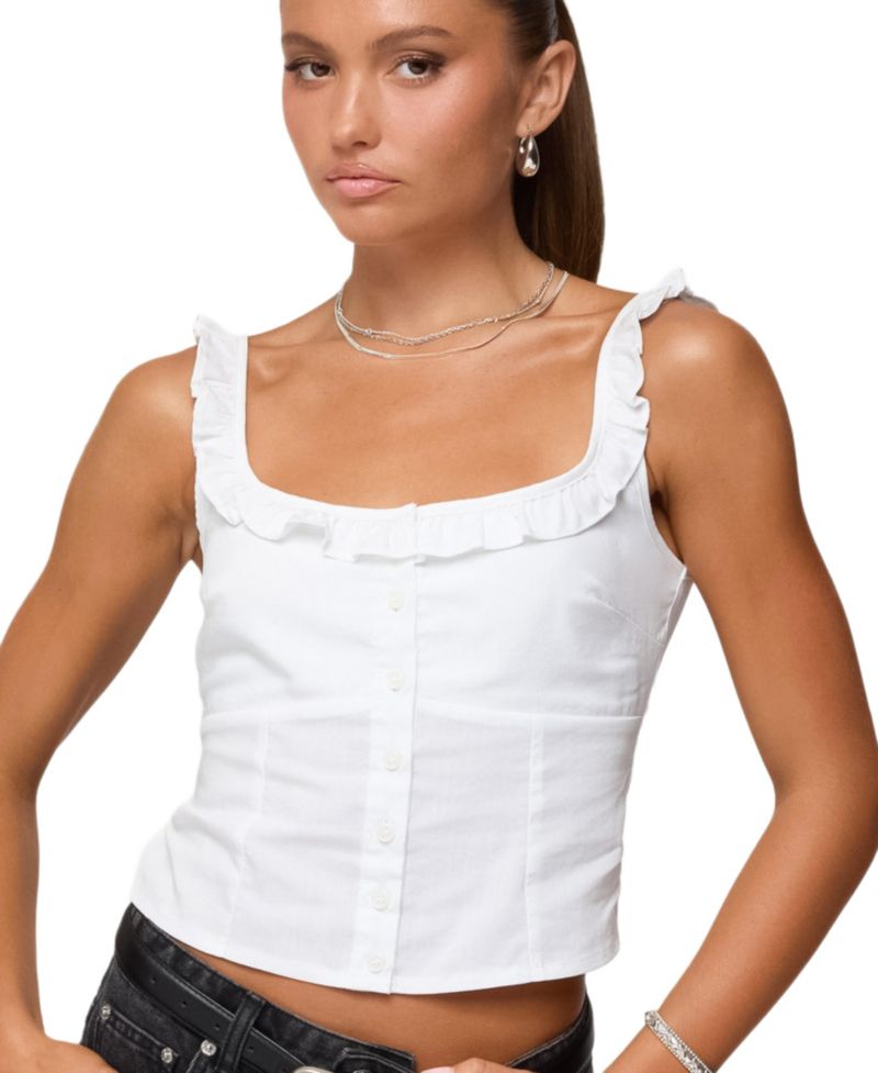 Women's Noga Ruffle Woven Button Up Top