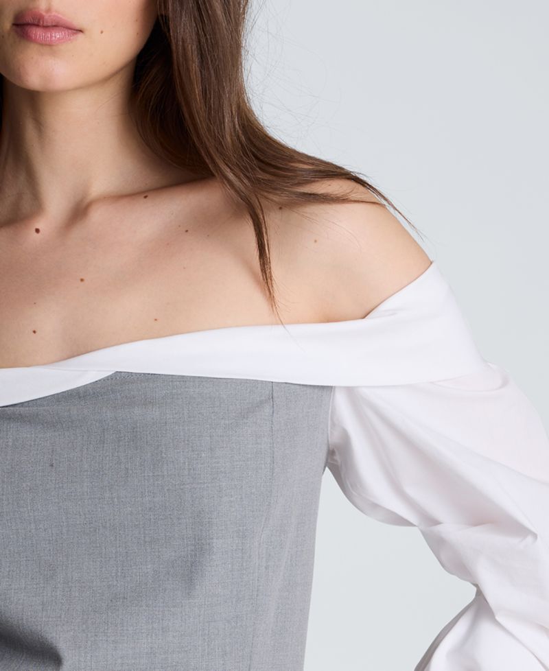 Women's Off-The-Shoulder Pleated-Sleeve Bustier Shirt