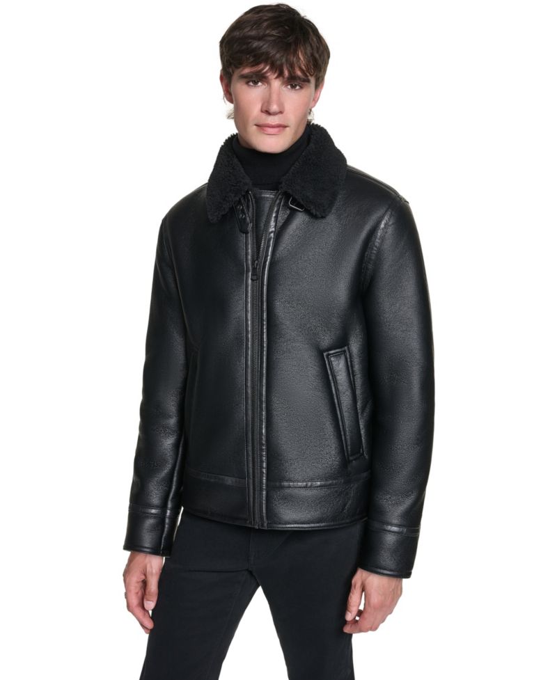 Men's Faux Leather Shearling Aviator Jacket