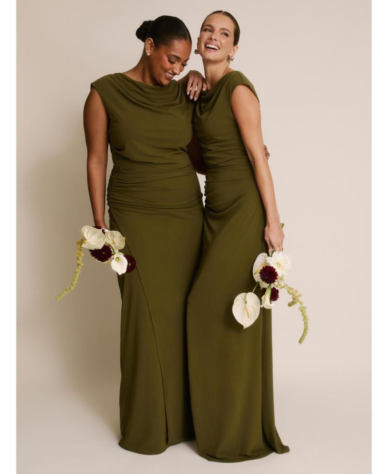 Women's Cowl Gathered Short Sleeve Bridesmaid