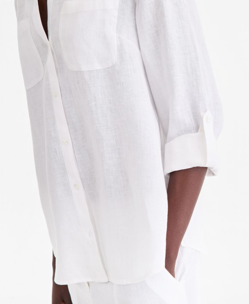 Petite 100% Linen Button-Front Shirt