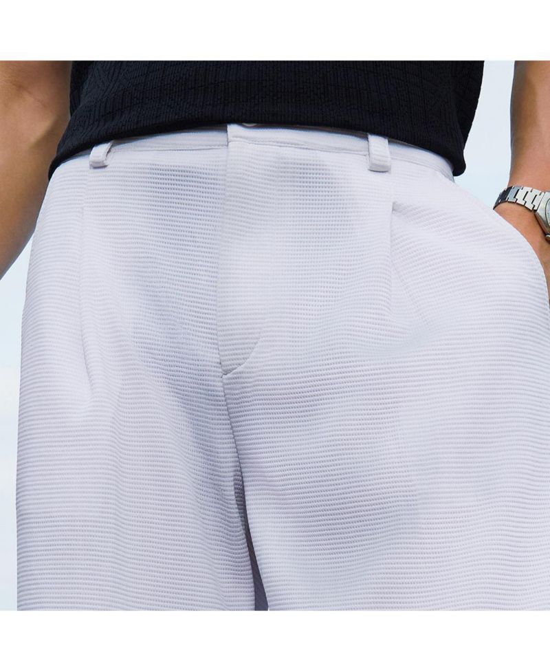 Men's Cream White Straight-Fit Ribbed Trousers