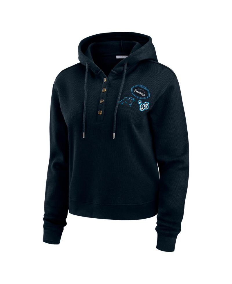 Women's Navy Carolina Panthers Waffle Hoodie Pullover Top