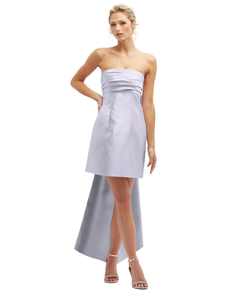 Women's Strapless Satin Column Mini Dress with Oversized Bow