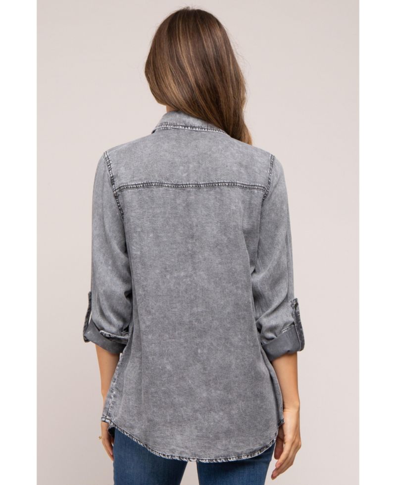 Women's Charcoal Chambray Rolled Cuff Shirt