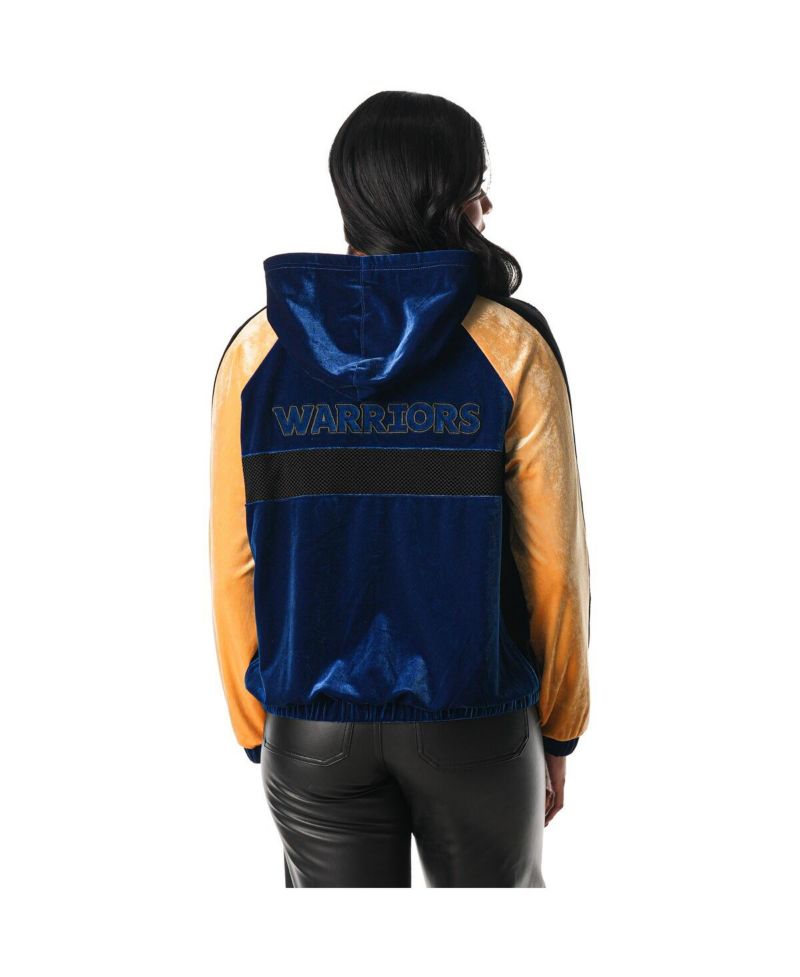 Women's Blue Golden State Warriors Velour Full-Zip Track Jacket Hoodie