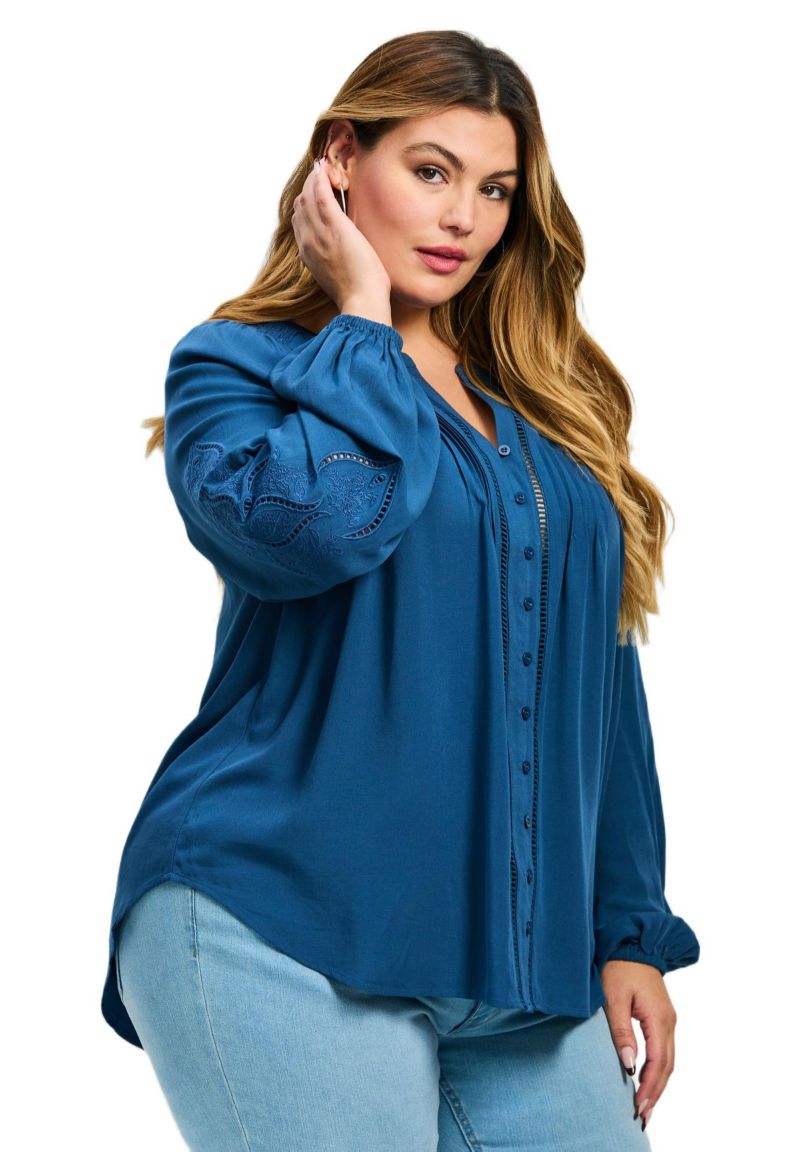 Women's Plus Size Gabby Embroidered Pintuck Shirt