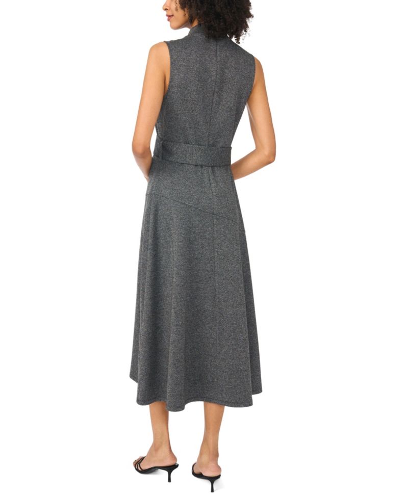 Women's High Mock-Neck A-Line Sleeveless Midi Dress