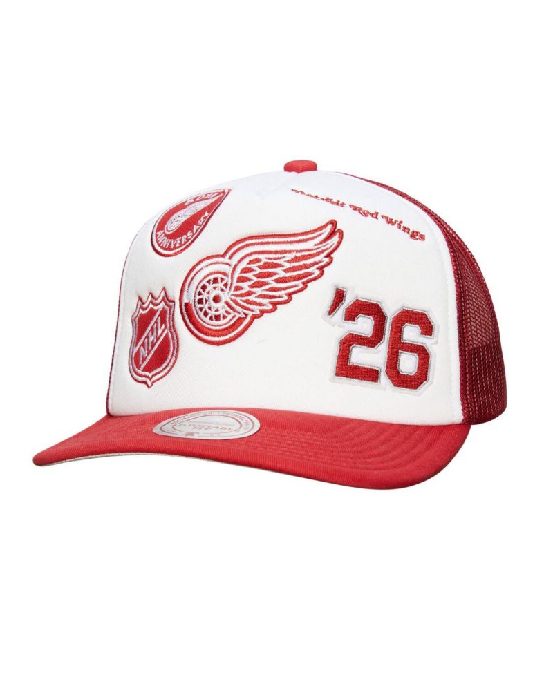 Men's White/Red Detroit Red Wings Gridlock Trucker Adjustable Hat