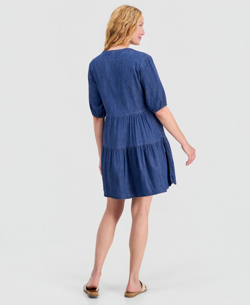 Women's Tiered Chambray A-Line Dress