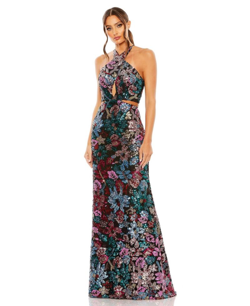 Women's Sequin Embellished Cross Neck Gown