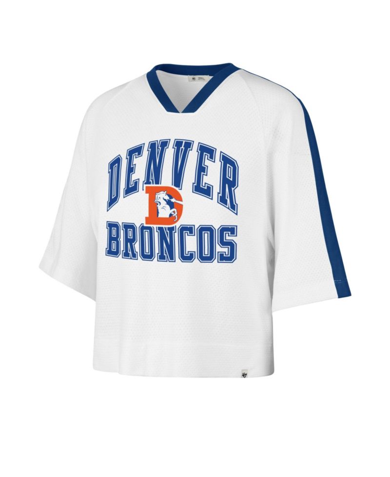 47 Brand Women's '47 White Denver Broncos Big Overarch Drop Needle Raglan V-Neck T-Shirt
