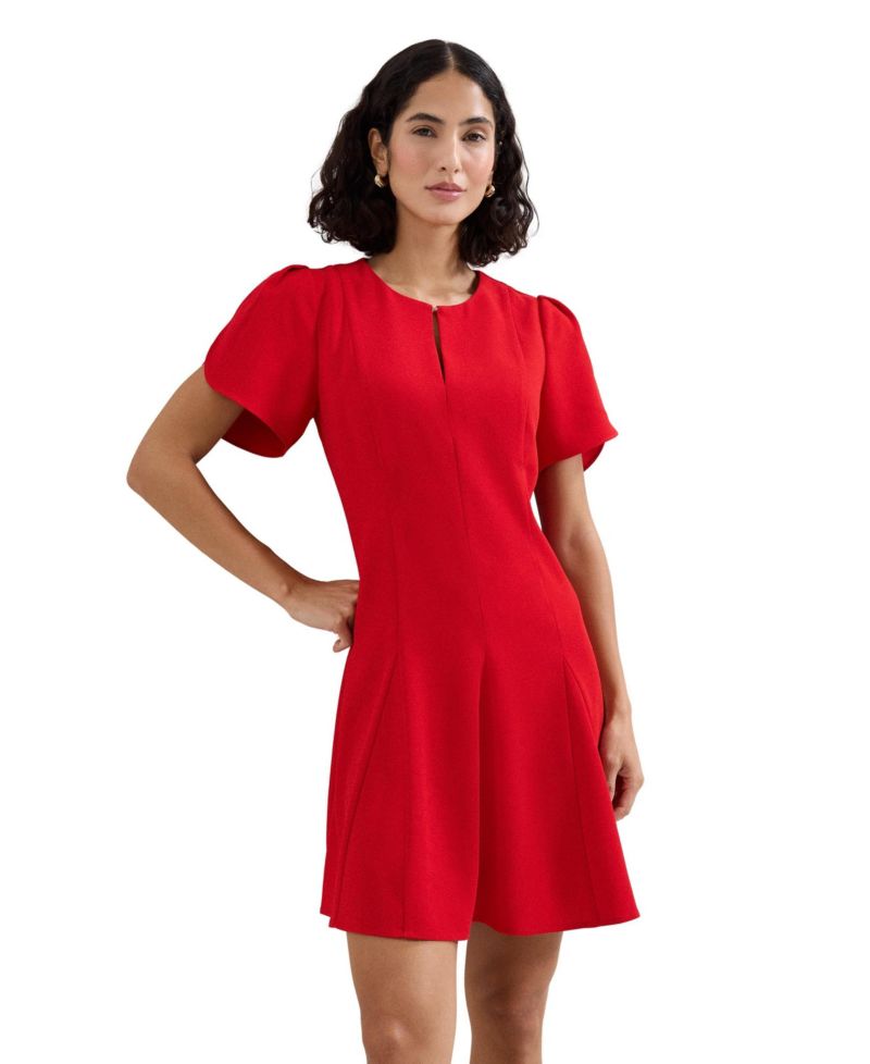 Women's Elia Fit-Flare Mini Keyhole-Neck Dress