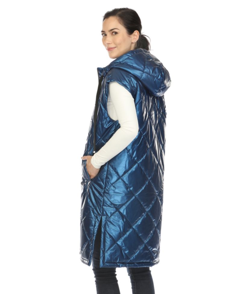 Women's Metallic Long Puffer Vest Jacket