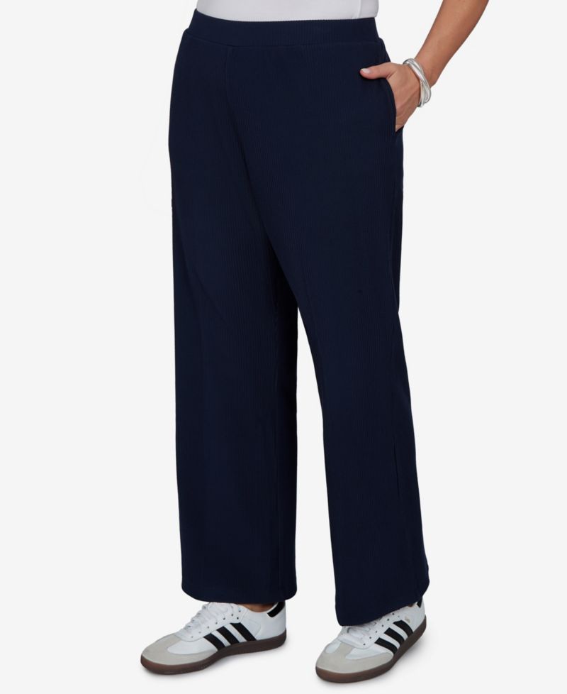 Plus Size Wide-Leg Pull-On Ribbed Pants